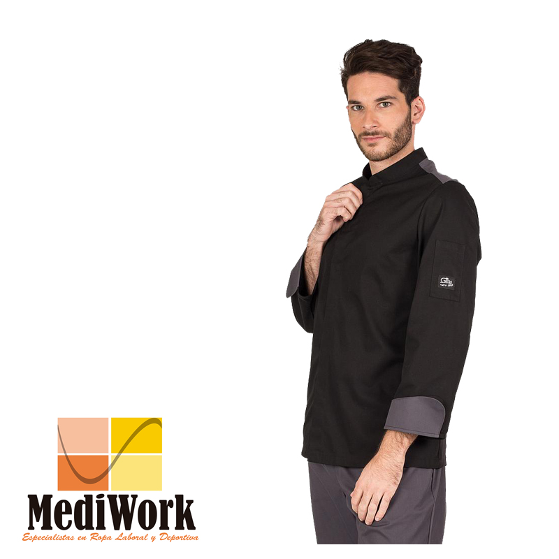 Chaqueta cocina HELIOS hombre negra tallaje especial 9336B 02