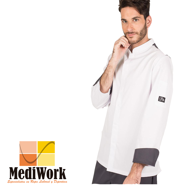 Chaqueta cocina HELIOS hombre blanca tallaje especial 9336BE 02