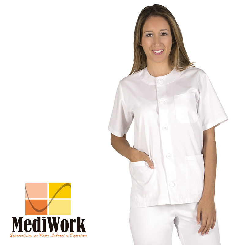 Blusa sanitario unisex abotonada sarga blanca 602 02 B