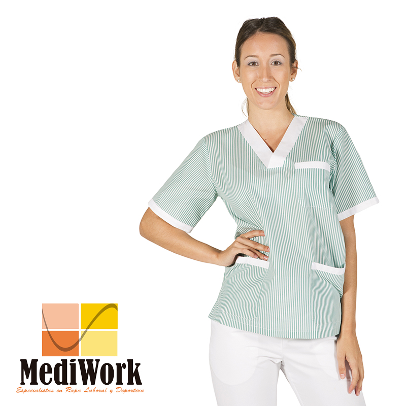 Blusa sanitario unisex pico vichy combi sarga 647000E 02 