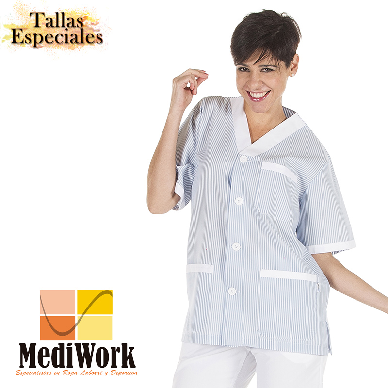 Blusa sanitario unisex pico abierto botones vichy combi blanco 652000 02 