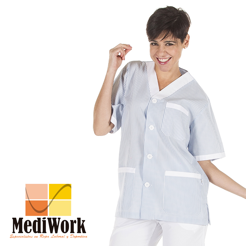 Blusa sanitario unisex pico abierto botones vichy combi blanco 652000 02 B