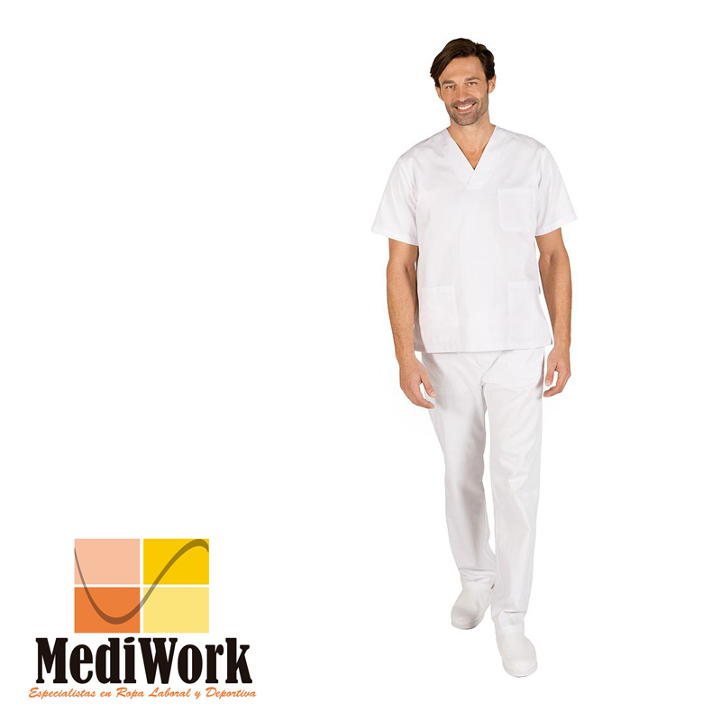 Conjunto unisex pico con pantalón con goma blanco tallaje especial 841100E 02