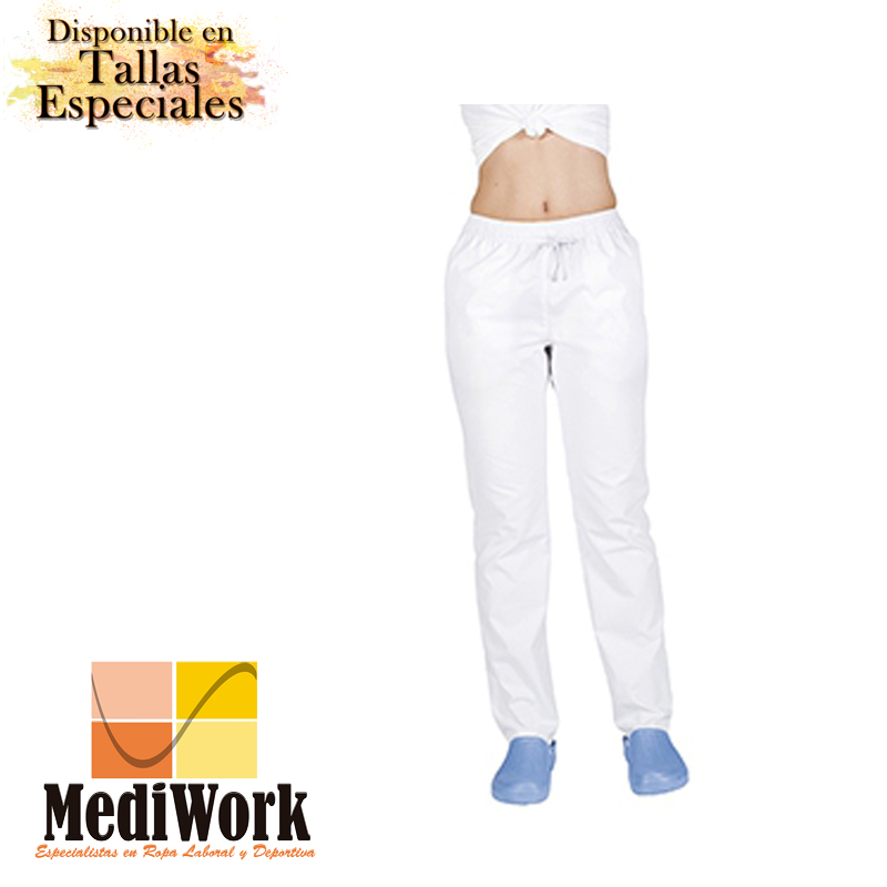 Pantalón unisex goma BLANCO  + cordón exterior sarga 700500 02