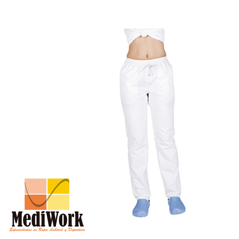 Pantalón unisex BLANCO goma + cordón exterior sarga tallaje especial 700500E 02