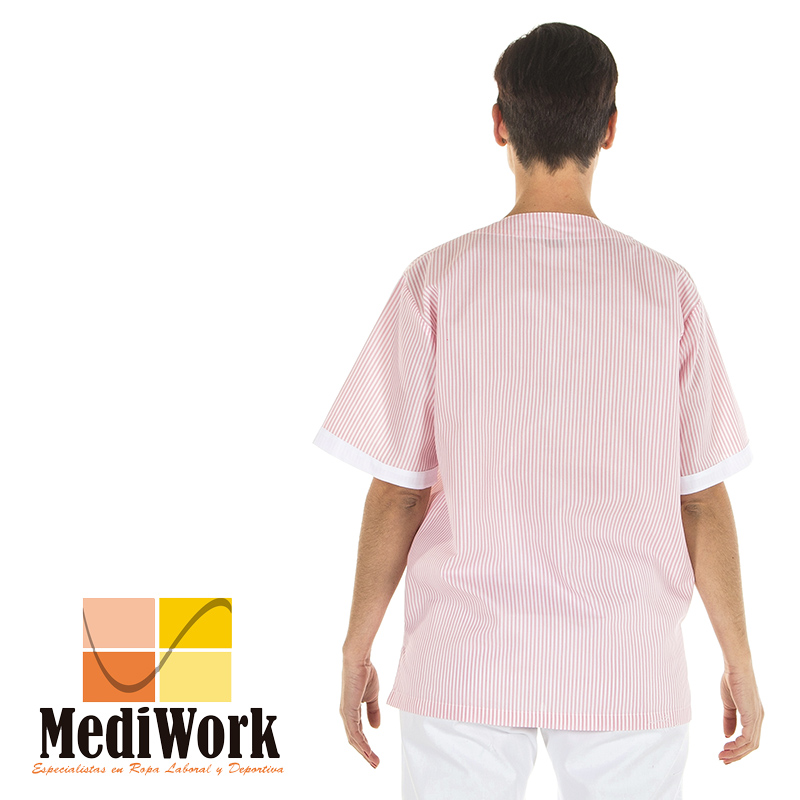 Blusa sanitario unisex pico abierto botones vichy combi blanco 652000 02 B